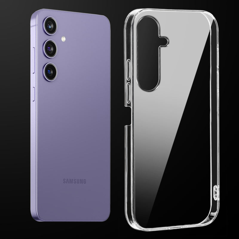 Transparent anti-yellow hard back case fitted on Samsung M35 5G showing full back coverage and camera protection