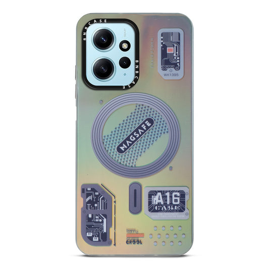 Futuristic Rainbow Effect Circuit Print Hard Back Cover For Redmi Note 12 4G