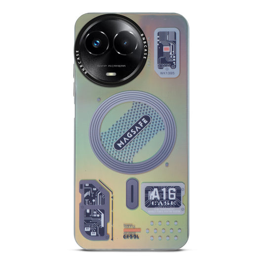 Futuristic Rainbow Effect Circuit Print Hard Back Cover For Realme C67 5G