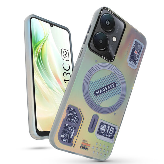 Futuristic Rainbow Effect Circuit Print Hard Back Cover For Redmi 13C 5G
