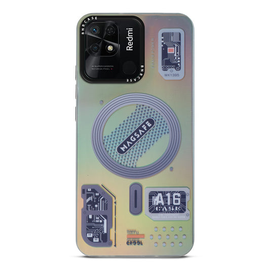 Futuristic Rainbow Effect Circuit Print Hard Back Cover For Redmi 10C