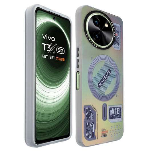 Colorful Reflective Circuit Prints Hard Back Protector Case For Vivo T3x 5G