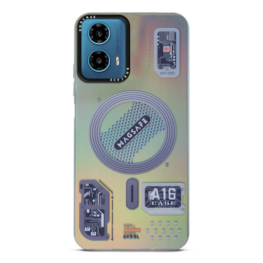 Futuristic Rainbow Effect Circuit Print Hard Back Cover For Motorola Moto G34 5G