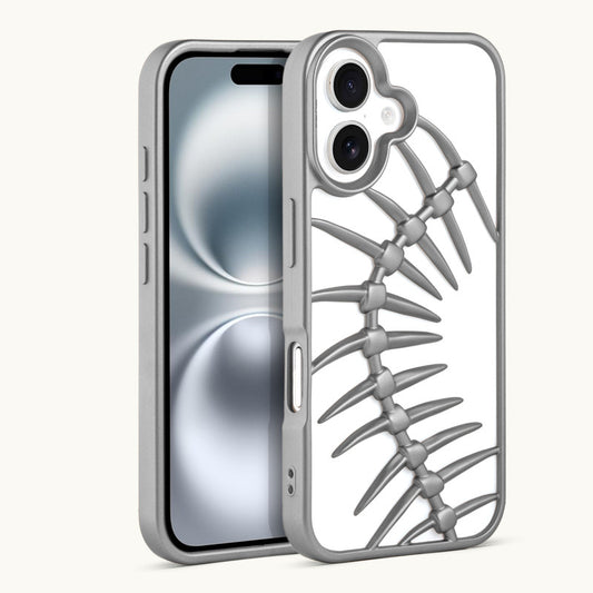 Spine Guard theme Fish Bone Textured Silicone Back Cover for Apple iPhone 16