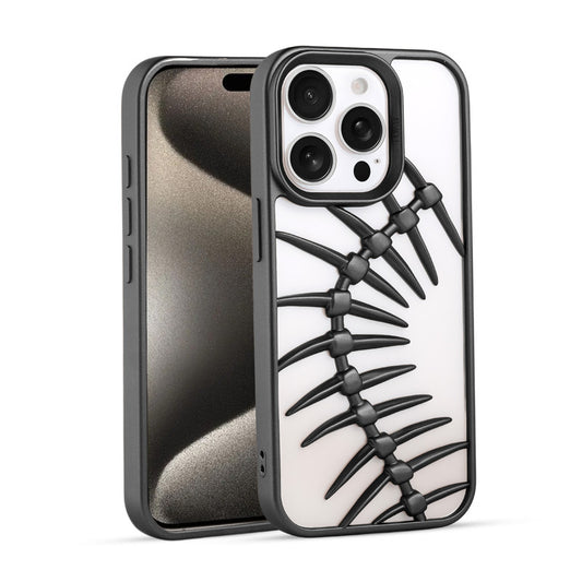 Spine Guard theme Fish Bone Textured Silicone Back Cover for Apple iPhone 15 Pro Max