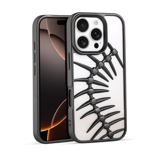 Spine Guard theme Fish Bone Textured Silicone Back Cover for Apple iPhone 16 Pro