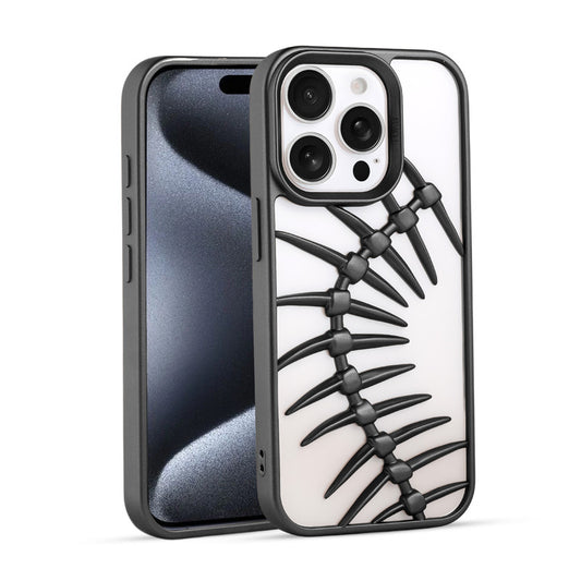 Spine Guard theme Fish Bone Textured Silicone Back Cover for Apple iPhone 15 Pro