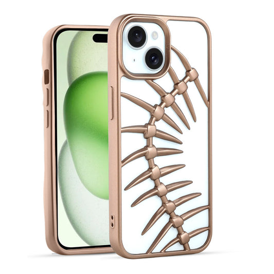Spine Guard theme Fish Bone Textured Silicone Back Cover for Apple iPhone 15 Plus