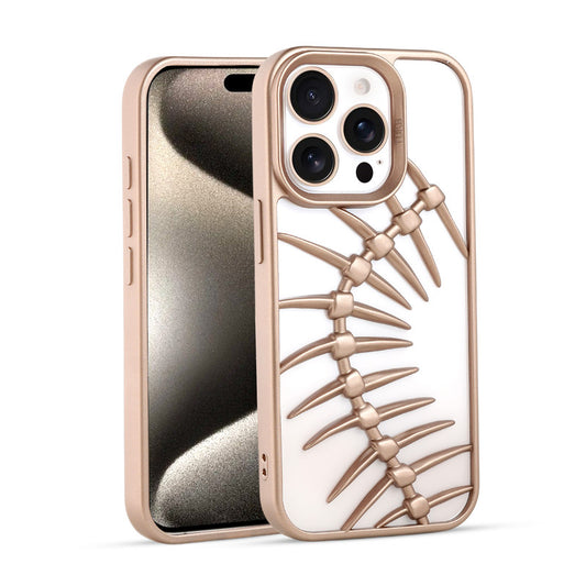 Spine Guard theme Fish Bone Textured Silicone Back Cover for Apple iPhone 15 Pro Max