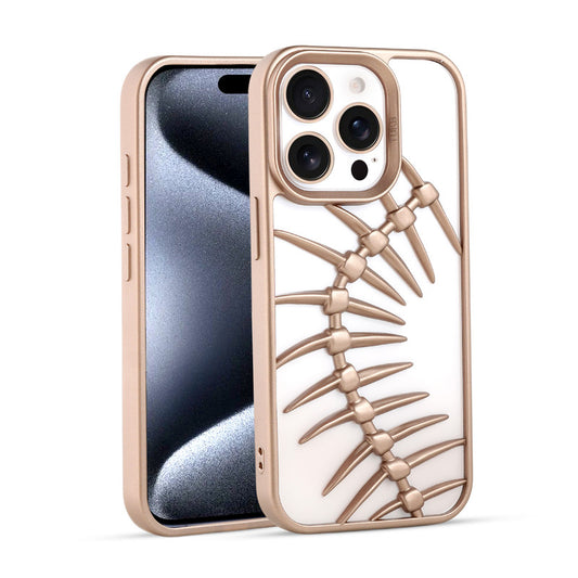 Spine Guard theme Fish Bone Textured Silicone Back Cover for Apple iPhone 15 Pro