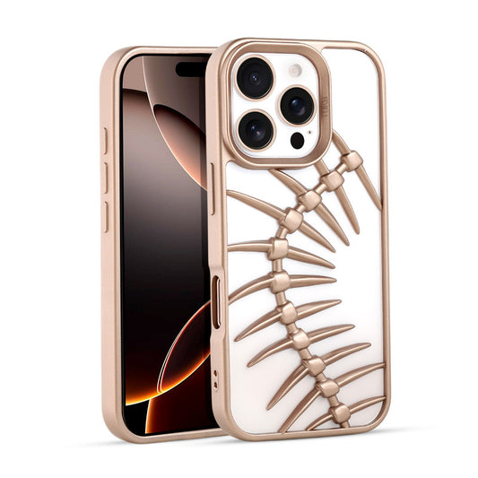 Spine Guard theme Fish Bone Textured Silicone Back Cover for Apple iPhone 16 Pro