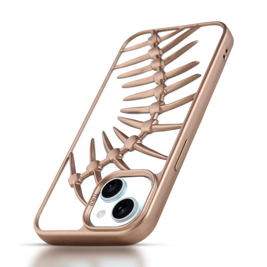 Spine Guard theme Fish Bone Textured Silicone Back Cover for Apple iPhone 15