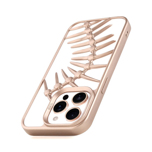 Spine Guard theme Fish Bone Textured Silicone Back Cover for Apple iPhone 15 Pro