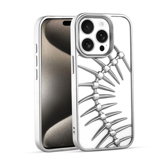 Spine Guard theme Fish Bone Textured Silicone Back Cover for Apple iPhone 15 Pro Max