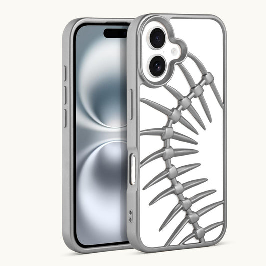 Spine Guard theme Fish Bone Textured Silicone Back Cover for Apple iPhone 16