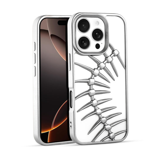 Spine Guard theme Fish Bone Textured Silicone Back Cover for Apple iPhone 16 Pro