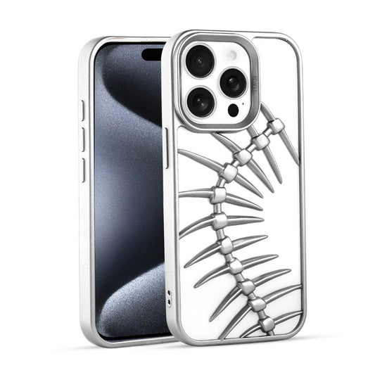 Spine Guard theme Fish Bone Textured Silicone Back Cover for Apple iPhone 15 Pro