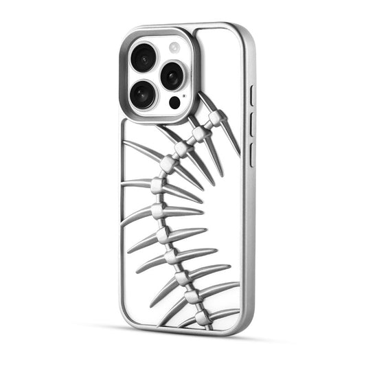 Spine Guard theme Fish Bone Textured Silicone Back Cover for Apple iPhone 16 Pro