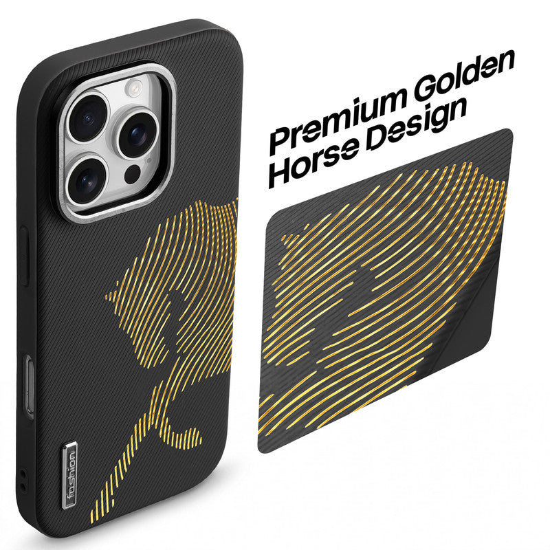 Premium Horse Textured MagSafe Case for Apple iPhone 16 Pro with Metallic Camera Protection & Microfiber Lining