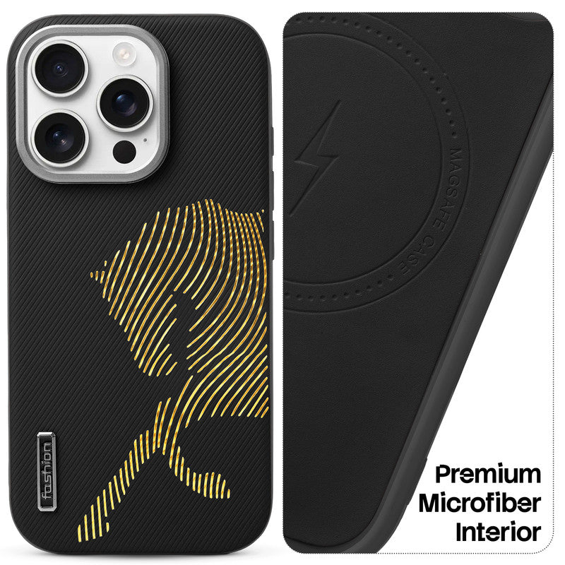 Premium Horse Textured MagSafe Case for Apple iPhone 15 Pro Max with Metallic Camera Protection & Microfiber Lining