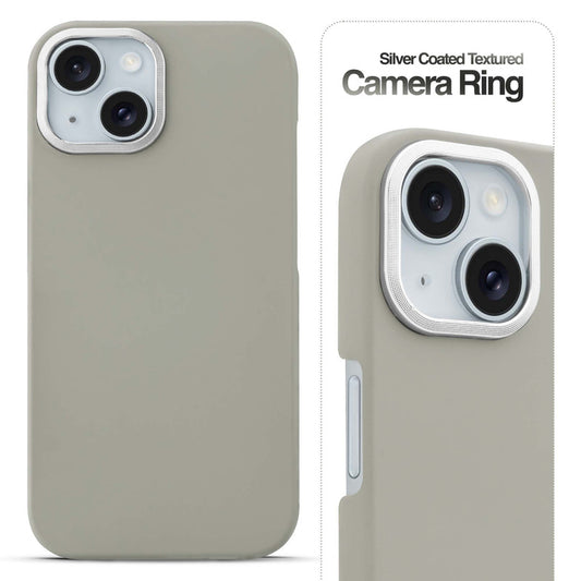 Stone Like Matte Finish Back Case for Apple iPhone 15 Plus , Detachable Camera Ring