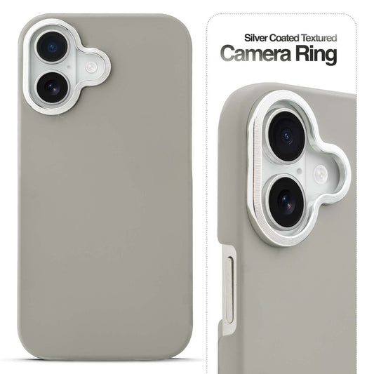 Stone Like Matte Finish Back Case for Apple iPhone 16 , Detachable Camera Ring