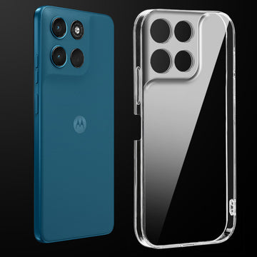 Transparent anti-yellow hard back case fitted on Motorola G57 Power 5G showing full back coverage and camera protection