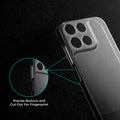 Close-up view of transparent case showing precise button cutouts and responsive side button coverage for Motorola G57 Power 5G