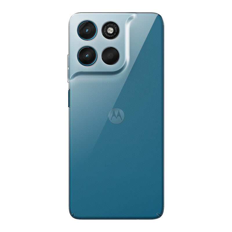 Back view of Motorola G67 Power 5G showing camera module and clean rear design with protective case