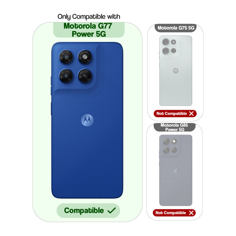 Compatibility comparison image showing Motorola G77 Power 5G supported, while other models are not compatible.