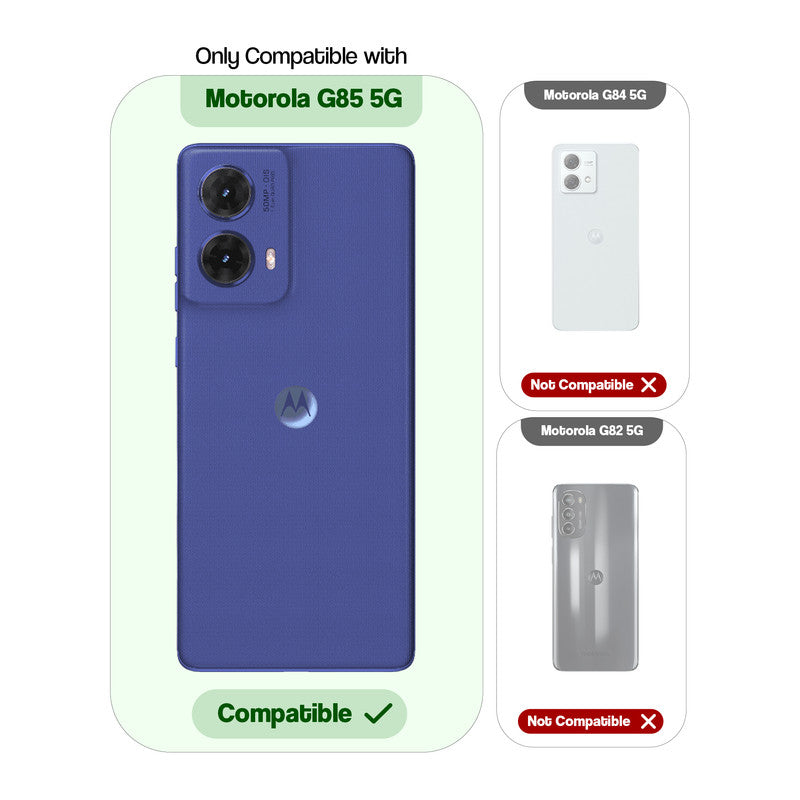Compatibility comparison image showing Motorola Moto G85 5G supported, while other models are not compatible.