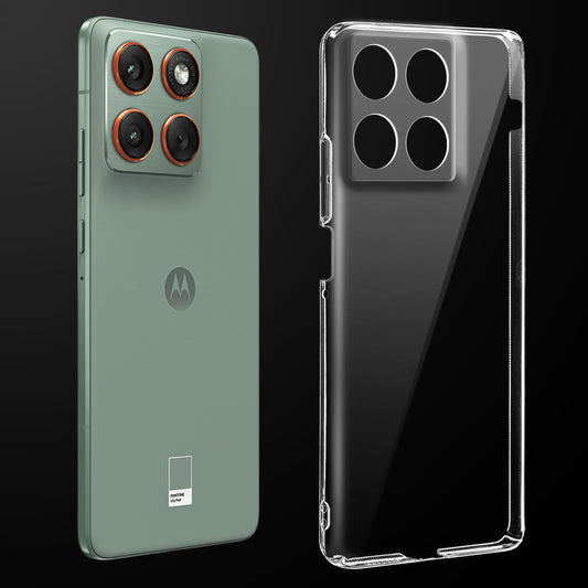 Transparent anti-yellow hard back case fitted on Motorola Moto Edge 70 5G showing full back coverage and camera protection