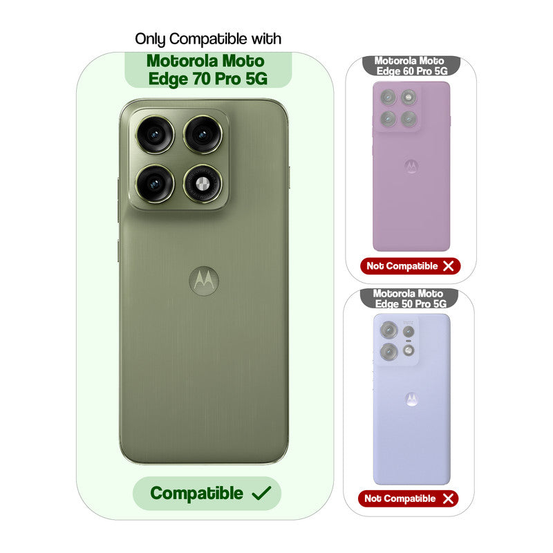 Compatibility guide showing the back cover designed only for Motorola Moto Edge 70 Pro 5G.