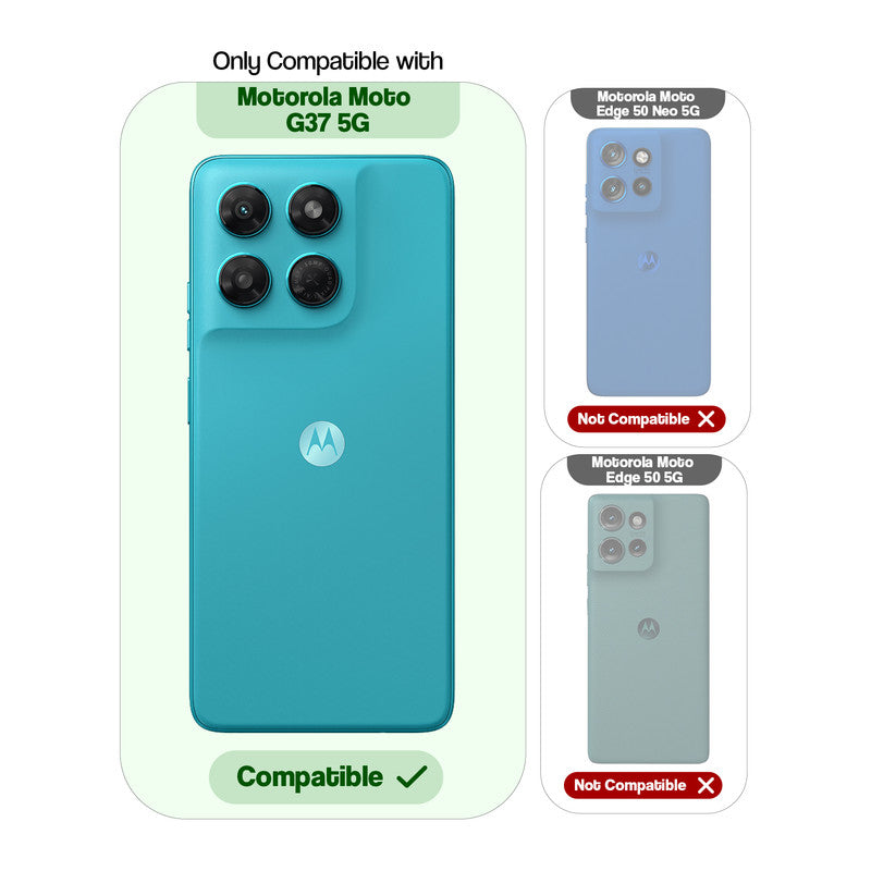 Compatibility guide showing the back cover designed only for Motorola G37 5G.