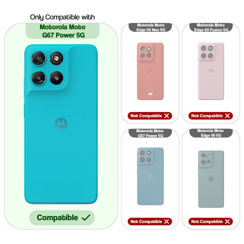 Compatibility comparison image showing Motorola G67 Power 5G supported, while other models are not compatible.