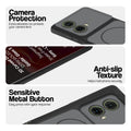 Black Phone case for Motorola Moto G85 5G highlighting raised camera protection, anti-slip texture, and responsive side buttons