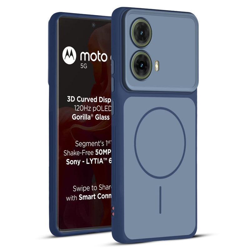 Full protective dual tone Blue silicone case for Motorola Moto G85 5G showing front and back design coverage