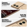 Brown Phone case for Motorola Moto G85 5G highlighting raised camera protection, anti-slip texture, and responsive side buttons
