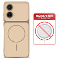 Dual tone silicone Brown phone cover for Motorola Moto G85 5G showing wireless charging not supported notice