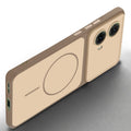 Slim silicone Brown phone case for Motorola Moto G85 5G side angle view showing grip texture and precise cutouts