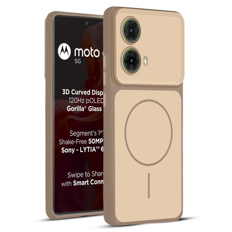 Full protective dual tone Brown silicone case for Motorola Moto G85 5G showing front and back design coverage