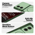 Green Phone case for Motorola Moto G85 5G highlighting raised camera protection, anti-slip texture, and responsive side buttons
