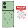 Dual tone silicone Green phone cover for Motorola Moto G85 5G showing wireless charging not supported notice