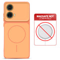 Dual tone silicone Orange phone cover for Motorola Moto G85 5G showing wireless charging not supported notice