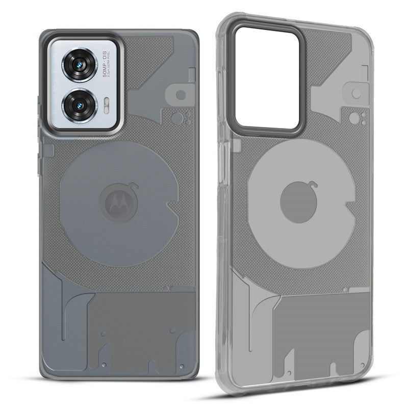 Soft Transparent Slim Fit Frosted Silicone TPU With Grey Matte Ring Camera Protection Back Cover for Motorola Moto G96 5G
