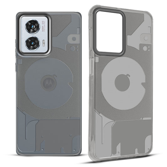 Soft Transparent Slim Fit Frosted Silicone TPU With Grey Matte Ring Camera Protection Back Cover for Motorola Moto G96 5G