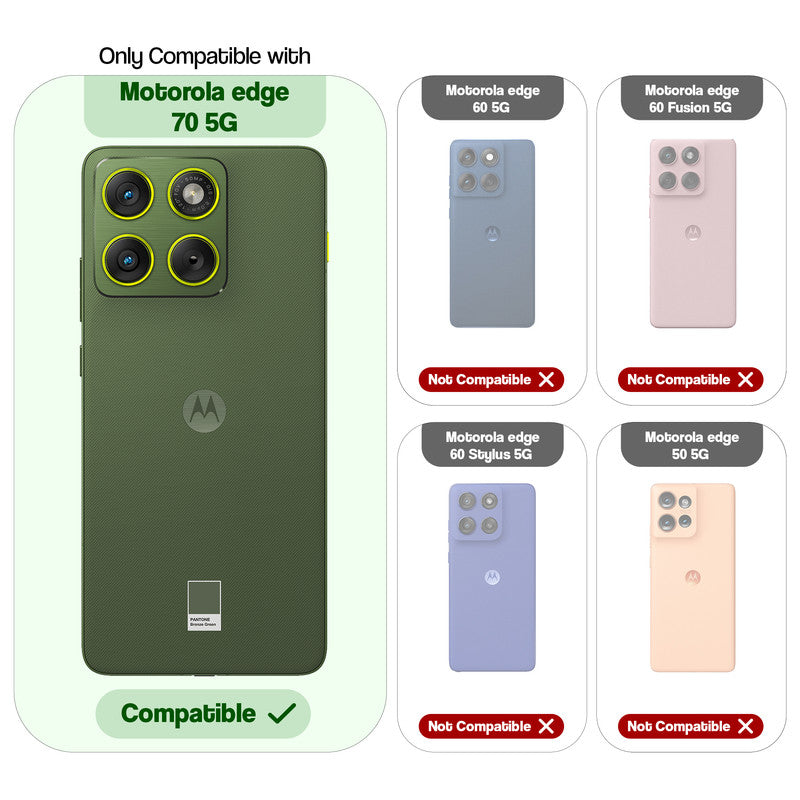 Compatibility comparison image showing Motorola Moto Edge 70 5G supported, while other models are not compatible.