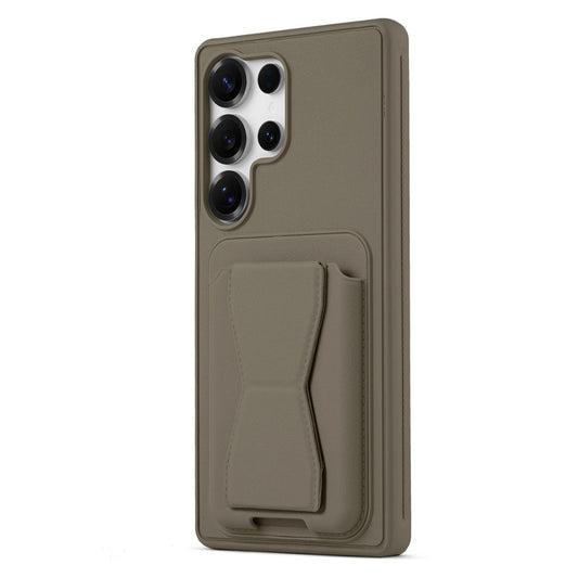 All in One Premium Leather Back Cover for Samsung S23 Ultra 5G with Card Slot & Foldable Grip Holder