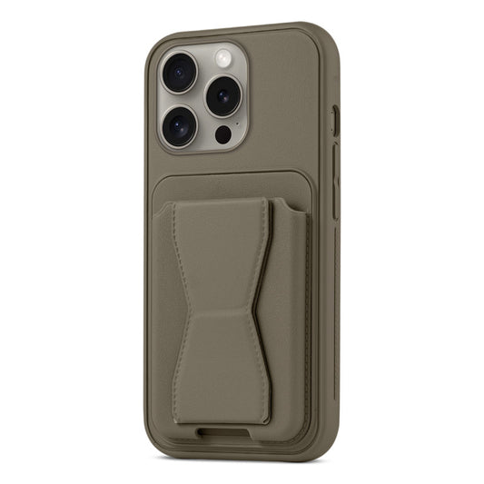 All in One Premium Leather Back Cover for Apple iPhone 14 Pro with Card Slot & Foldable Grip Holder