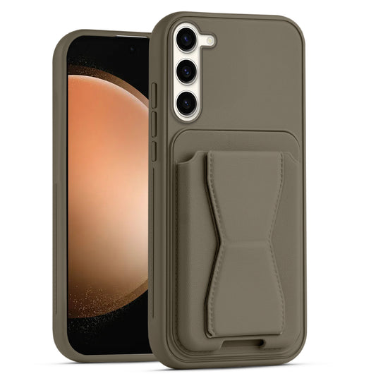 All in One Premium Leather Back Cover for Samsung S23 5G with Card Slot & Foldable Grip Holder